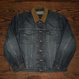 Lands' End Blue Denim Jacket with Tan Collar